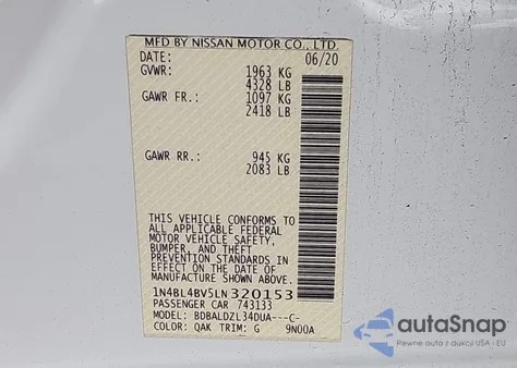 2020 Nissan Altima S Fwd from USA, damaged, VIN 1N4BL4BV5LN320153